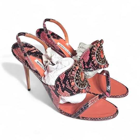 Manolo Blahnik Ronda Snake Embellished Heels - Picture 1 of 14